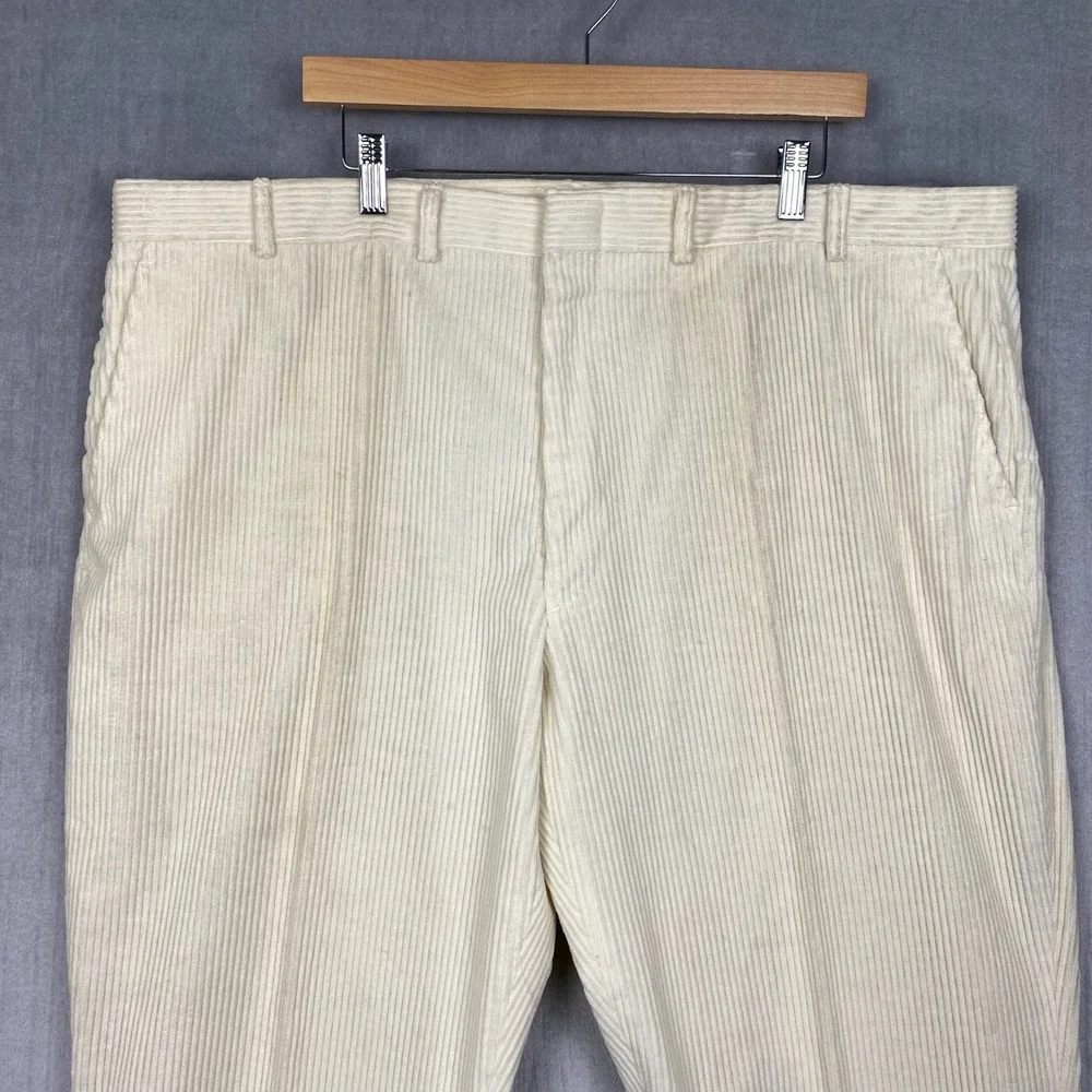 Vtg Lands End‎ Corduroy Trousers Mens 44x26 Cream USA Made Heritage